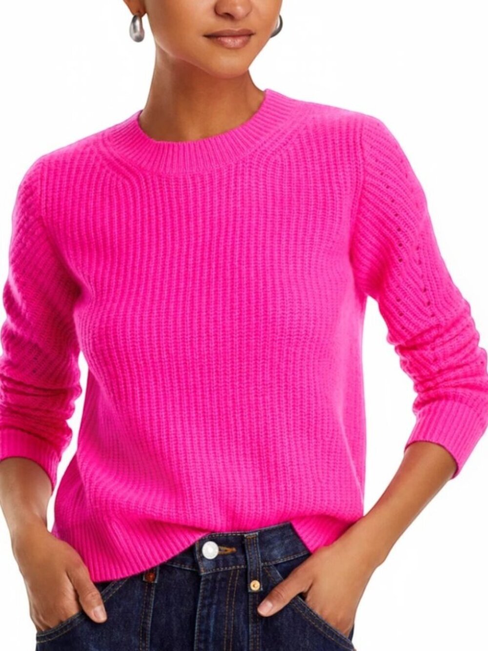 Aqua Cashmere Soft Pink Cashmere Crewneck Pullover Sweater Size Small